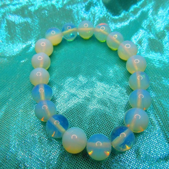 Opalite 10mm Round 7" Stretchy Gemstone Bracelet - Picture 2 of 3